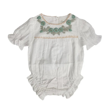 Pernille Embroidered Blue Flowers White Romper