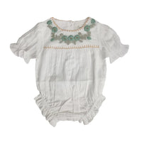 Pernille Embroidered Blue Flowers White Romper