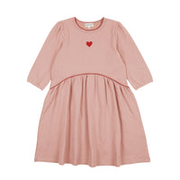 Bopop Pink with Red Trimming Scalloped 3/4 Sleeve Dress