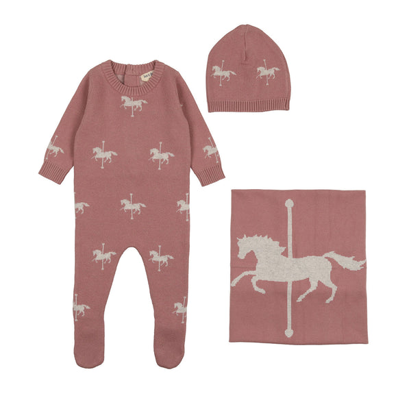 Bee & Dee Rhubarb Knit Carousel Horse Collection Layette Set