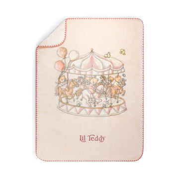 Lil Teddy Merry Go Snuggle Sugary Pink Plush Blanket