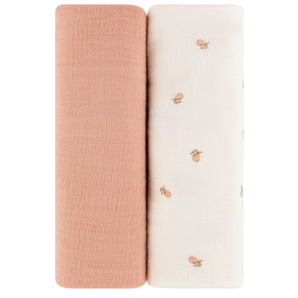 Elys & Co Pink Pear + Solid Pink Two Pack Muslin Swaddles