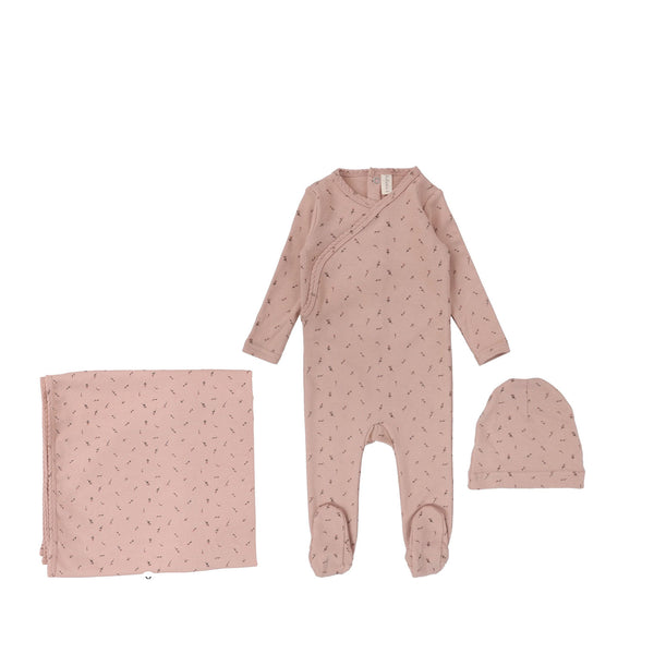 Lilette By Lil Legs Printed Wrapover Layette Set Scattered Branch Pink