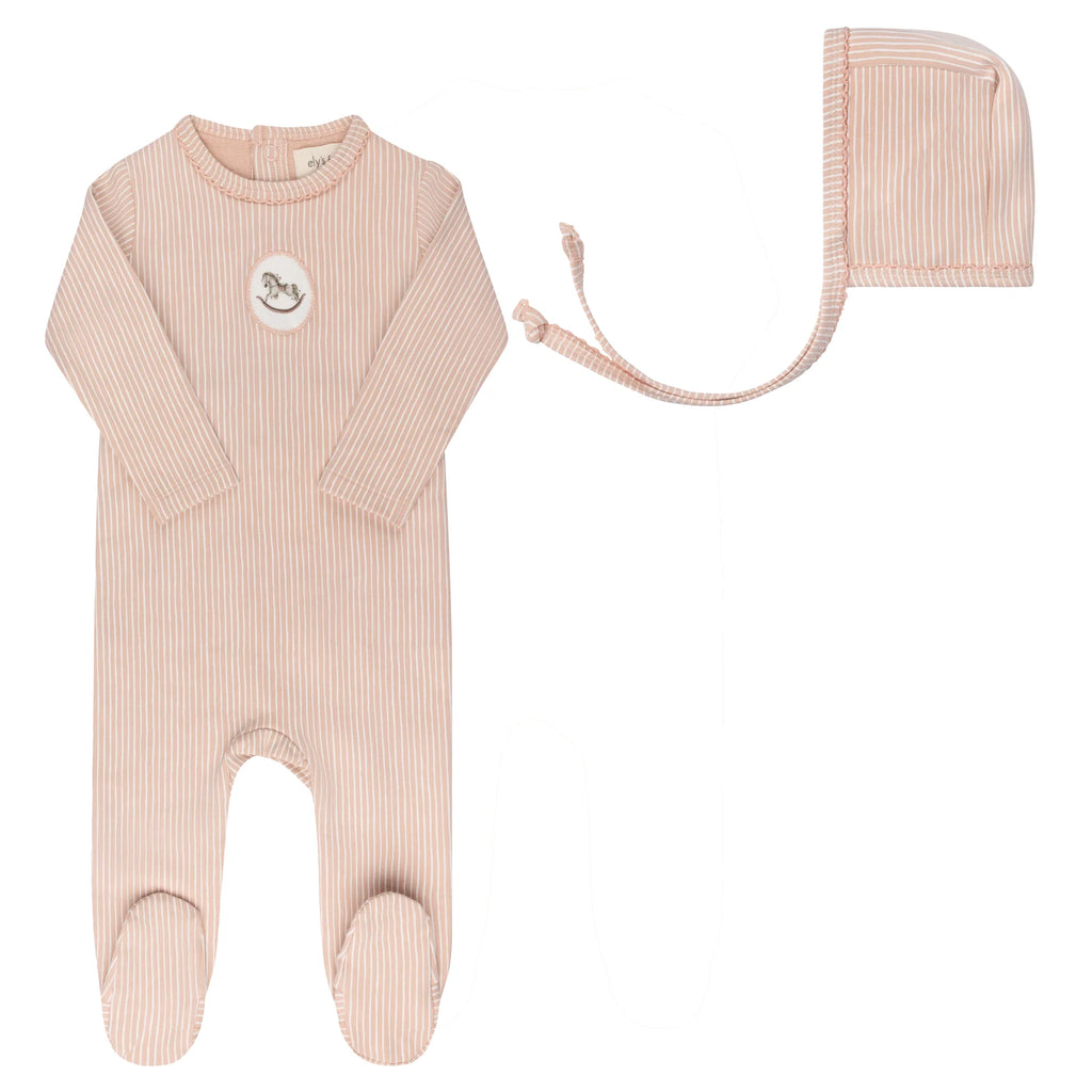 Aurora Pink Footie + Bonnet Cotton French Terry Rocking Horse | Buttons ...