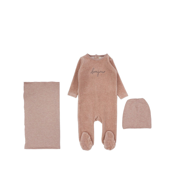 Lilette By Lil Legs Velour Bonjour Layette Set Heathered Pink