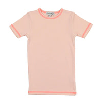 Kin + Kin Pink & Hot Pink Thread Ribbed 3/4 Sleeve T-Shirt