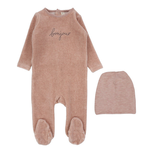 Lilette By Lil Legs Velour Bonjour Footie Set Heathered Pink