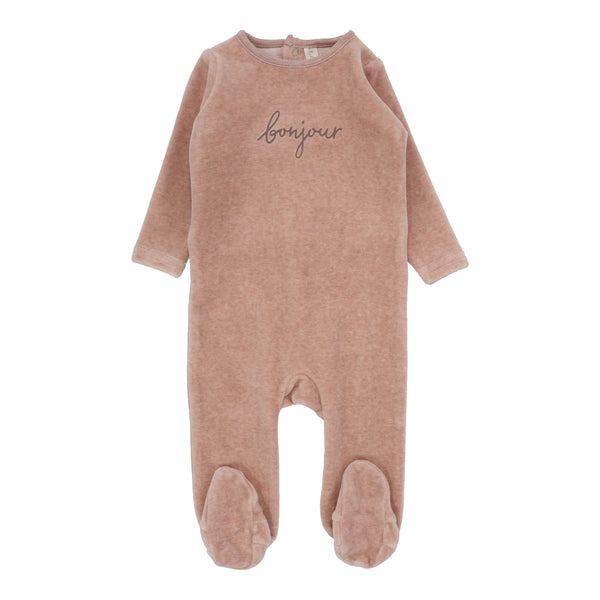 Lilette By Lil Legs Velour Bonjour Footie Heathered Pink