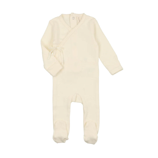 Lilette By Lil Legs Pinpoint Wrapover Footie Ivory