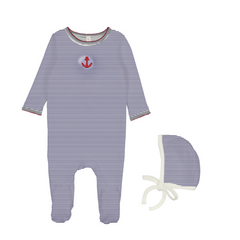 Bopop Pinstripe Pajamas - Anchor - Footie and Beanie