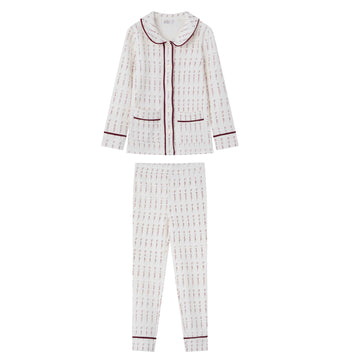 Coco Blanc Printed Collar Pjs - Burgundy CB4077
