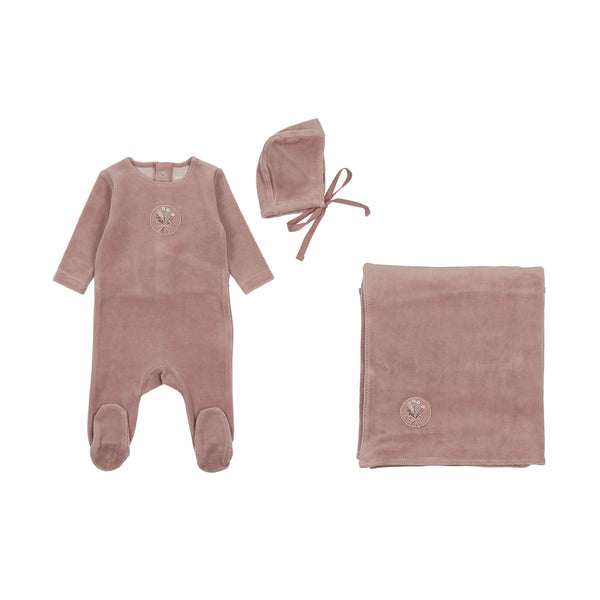 Bee & Dee Hushed Violet Embroidered Center Embossed Layette Set