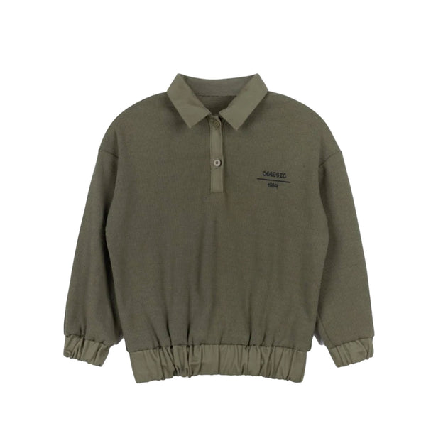 Phil and Phoebe Green Ribbed And Poplin Collared Sweatshirt