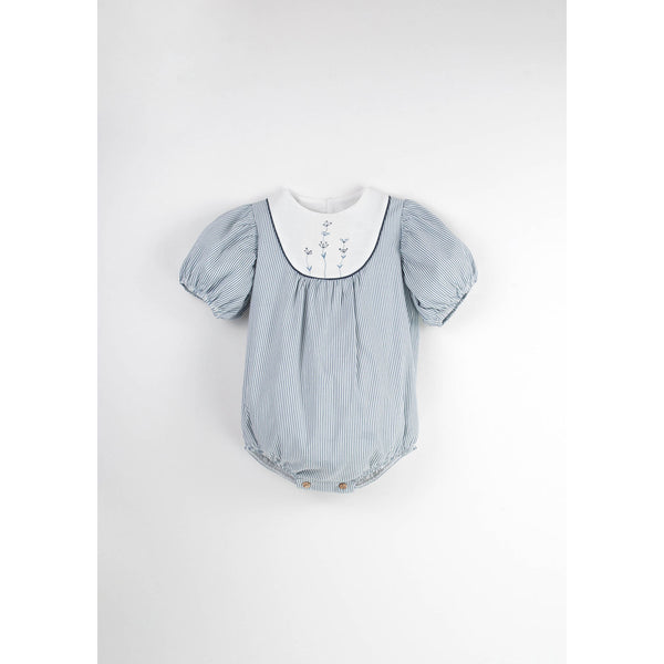 Popelin Striped Embroidered Romper Suit With Yoke (Mod.7.5)