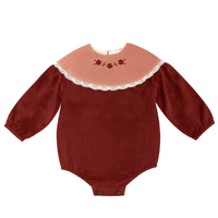 Popelin Burgundy Romper Suit With Embroidered Yoke (Mod 1.1)