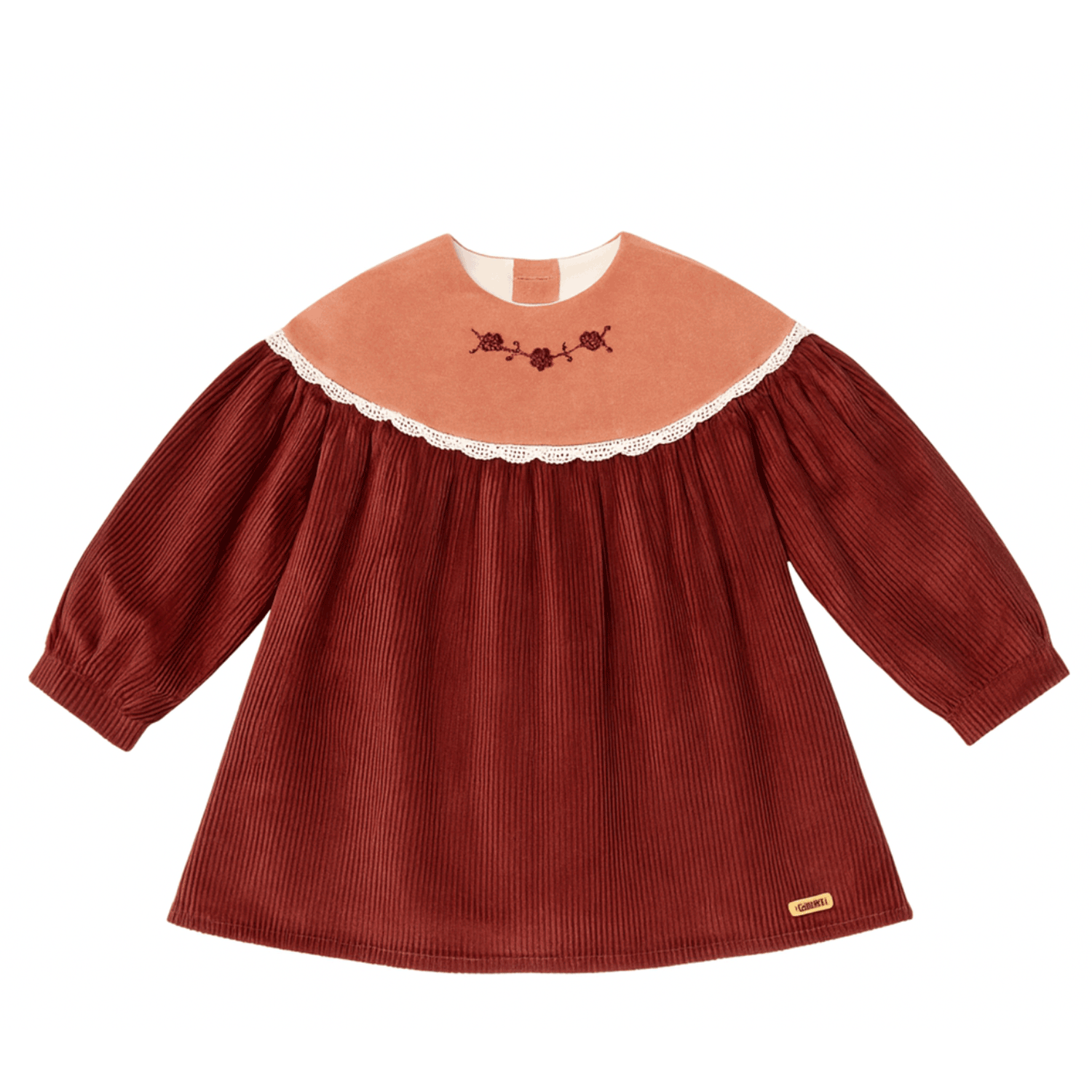 Popelin Burgundy Corduroy Dress With Embroidered Yoke (Mod 41.1) | Buttons Bebe Popelin Burgundy Corduroy Dress With Embroidered Yoke (Mod 41.1) | Buttons Bebe