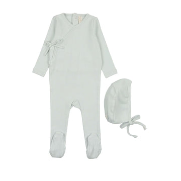 Lilette By Lil Legs Pinpoint Wrapover Footie Set Sky Blue