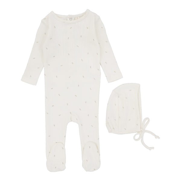 Lilette By Lil Legs Printed Pointelle Footie Set Cream/Branch