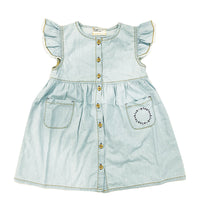 Piupiuchick Chambray Knee Lenght Dress w/ Rues On Shoulders