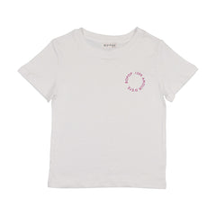 Bopop White Tee - Raspberry Print - Short Sleeve (Raspberry Denim)