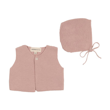Mema Knits Rose Knit Cropped Vest + Bonnet (352)