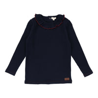 Lil Legs Ruffle Collar Tee Navy/Red Contrast