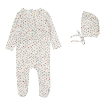 LILETTE  BY LIL LEGS  BY LIL LEGS WINTER WHITE/FLORAL BOUQUET FLORAL FOOTIE SET