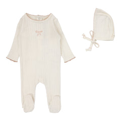 Lilette By Lil Legs Pointelle Graphic Footie Set Soft Pink Bow