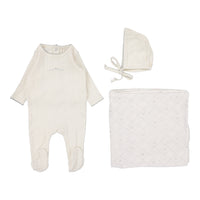 Lilette By Lil Legs Pointelle Graphic Layette Set Cream/Blue Crown