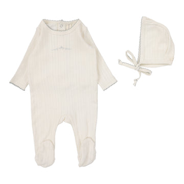 Lilette By Lil Legs Pointelle Graphic Footie Set Cream/Blue Crown