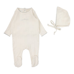 Lilette By Lil Legs Pointelle Graphic Footie Set Cream/Blue Crown