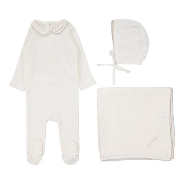 LILETTE  BY LIL LEGS  BY LIL LEGS WINTER WHITE/OAT EDGED COLLAR LAYETTE SET