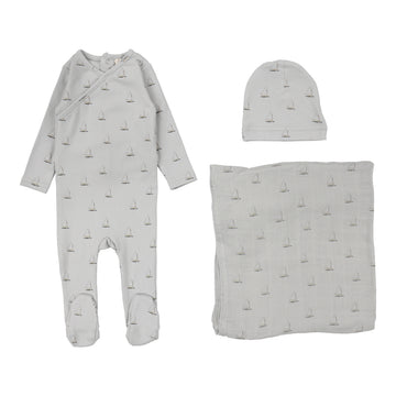 LILETTE  BY LIL LEGS LIGHT BLUE/NAUTICAL PRINT NAUTICAL LAYETTE SET