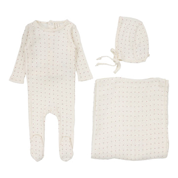 LILETTE  BY LIL LEGS  BY LIL LEGS CREAM/RED DOT LINEAR PRINTED LAYETTE SET