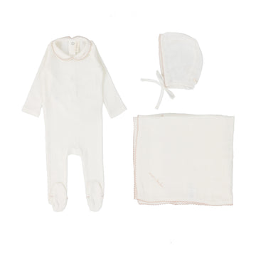 LILETTE  BY LIL LEGS  BY LIL LEGS WINTER WHITE/BLUSH EDGED COLLAR LAYETTE SET