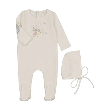 Peluche Gingham Floral Blue  Footie Set