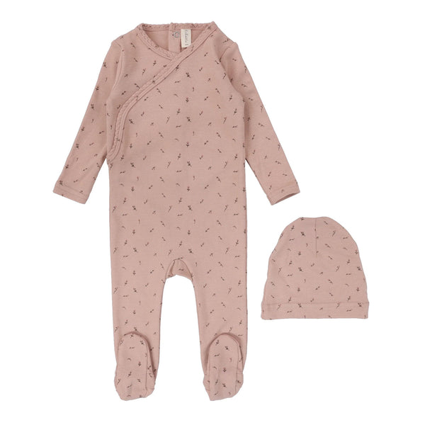 Lilette By Lil Legs Printed Wrapover Footie Set Scattered Branch Pink