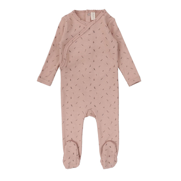 Lilette By Lil Legs Printed Wrapover Footie Scattered Branch Pink