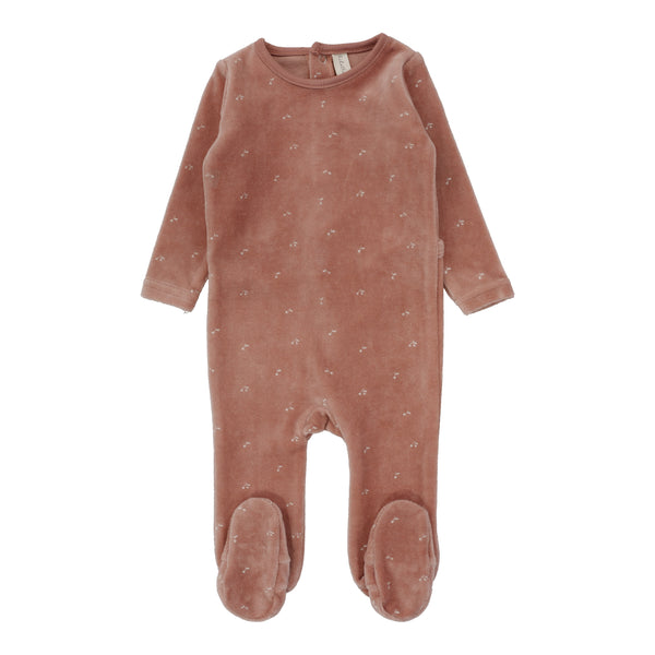 Lilette By Lil Legs Scattered Cherry Velour Footie Apricot