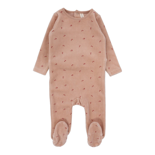 Lilette By Lil Legs Scattered Cherry Velour Footie Pink