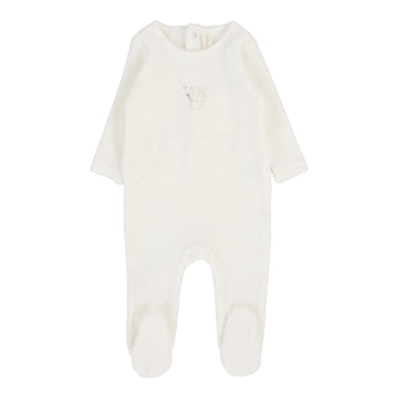 Lilette By Lil Legs Velour Forest Graphic Footie Winter White/Pink
