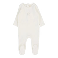 Lilette By Lil Legs Velour Forest Graphic Footie Winter White/Pink