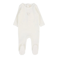 Lilette By Lil Legs Velour Forest Graphic Footie Winter White/Pink