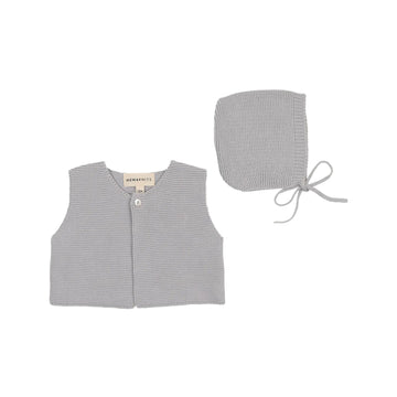Mema Knits Light Blue Knit Cropped Vest + Bonnet (352)