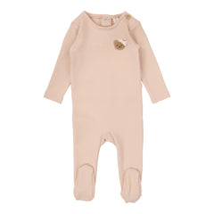 Lilette By Lil Legs Bear Applique Footie Dusty Pink