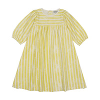 Kin And Kin Striped High Waisted Dress Long Sleeves - Neon Yellow