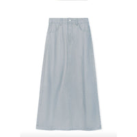 Slate Light Blue Denim Stitching Detail Maxi Skirt