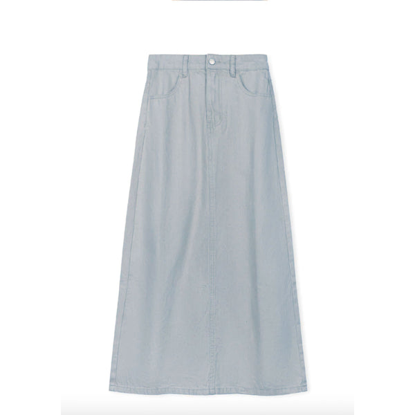 Slate Light Blue Denim Stitching Detail Maxi Skirt