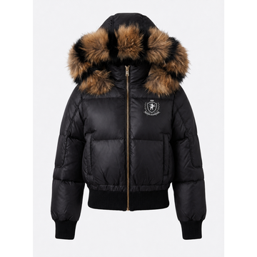 Scotch Bonnet Black Teen Fur-Trim Bomber Down Coat T45