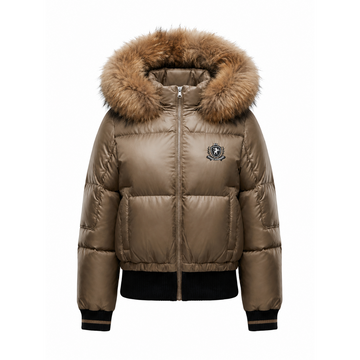 Scotch Bonnet Taupe Teen Fur-Trim Bomber Down Coat T46
